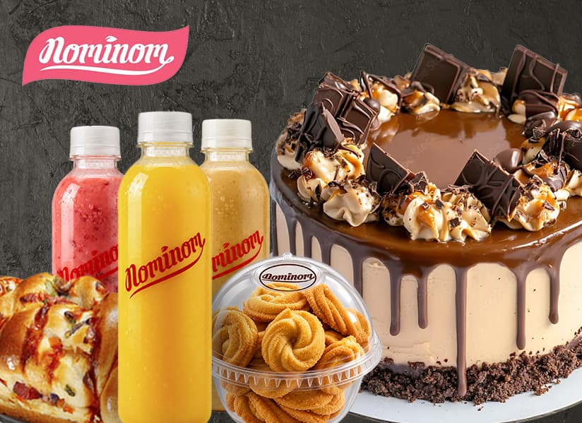 Nominom juices, cake and pastries